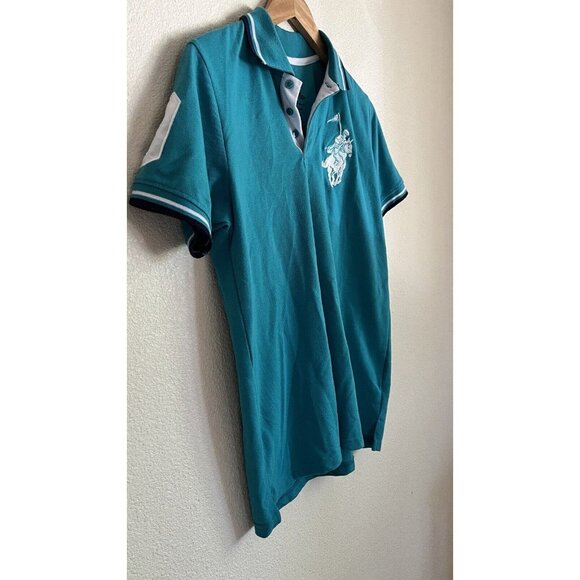 Men's Polo Franky Max Shirt Big Pony Number 9 Size Medium Teal White Embroidery - Picture 3 of 6